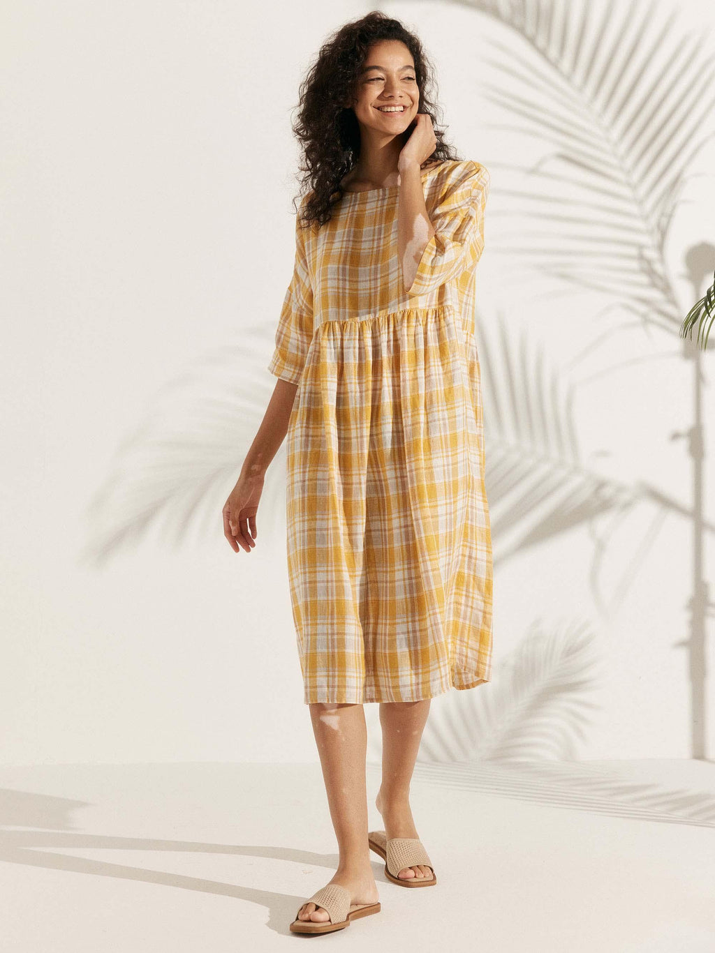 100% Linen A-Line Midi Dress VALENCIA