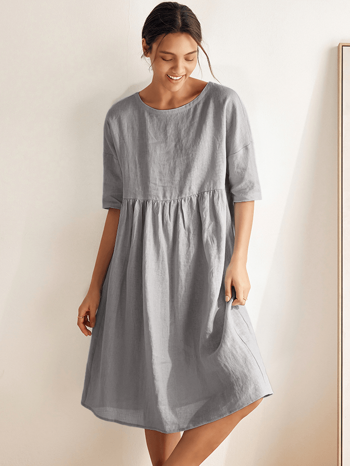 100% Linen A-Line Midi Dress VALENCIA