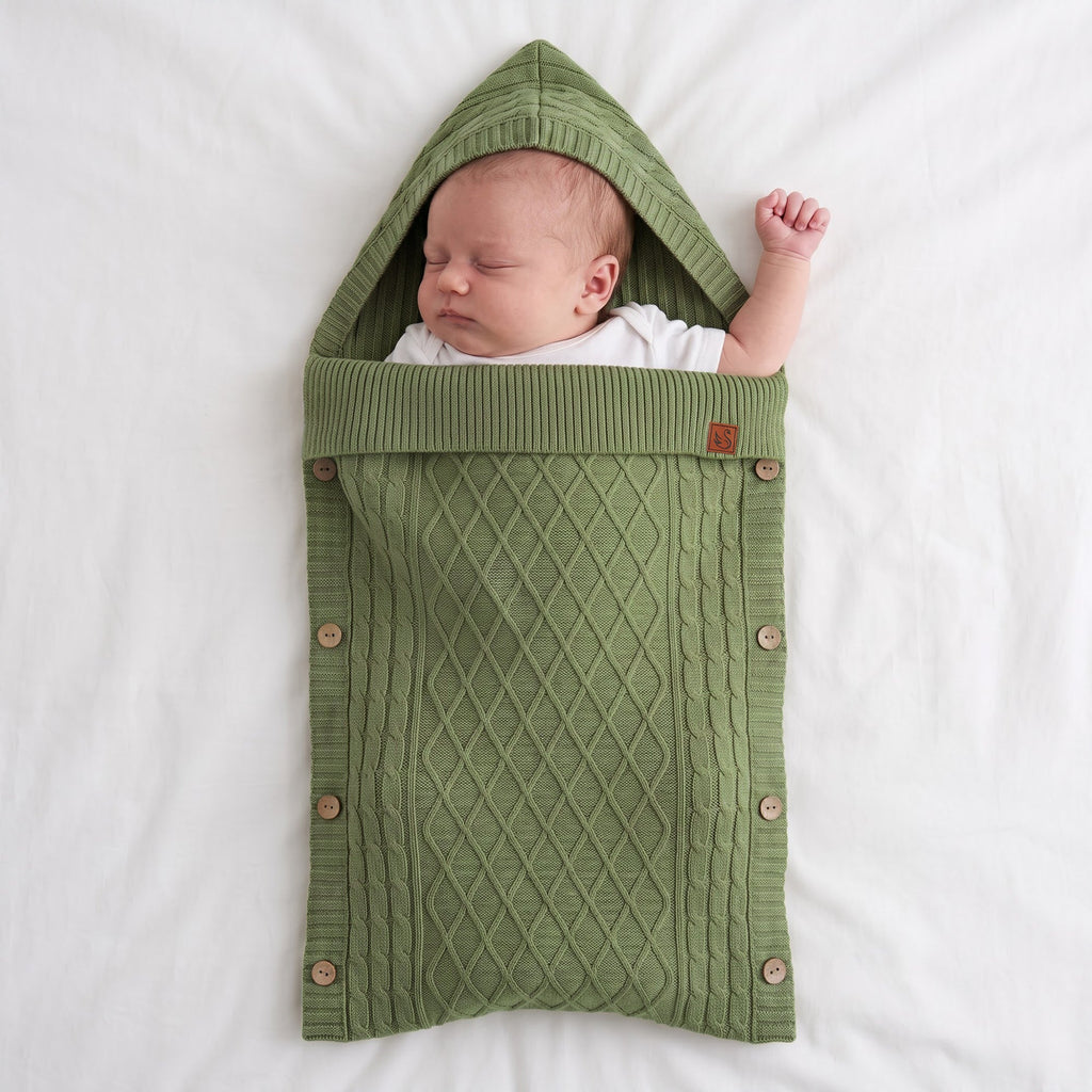 Cable Knit Baby Sleep Sack in Sage Green