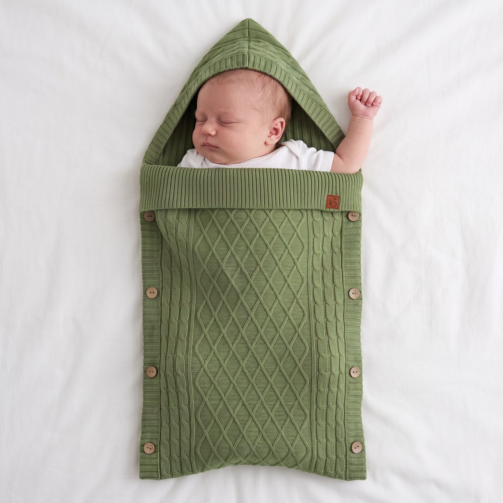 Cable Knit Baby Sleep Sack in Sage Green
