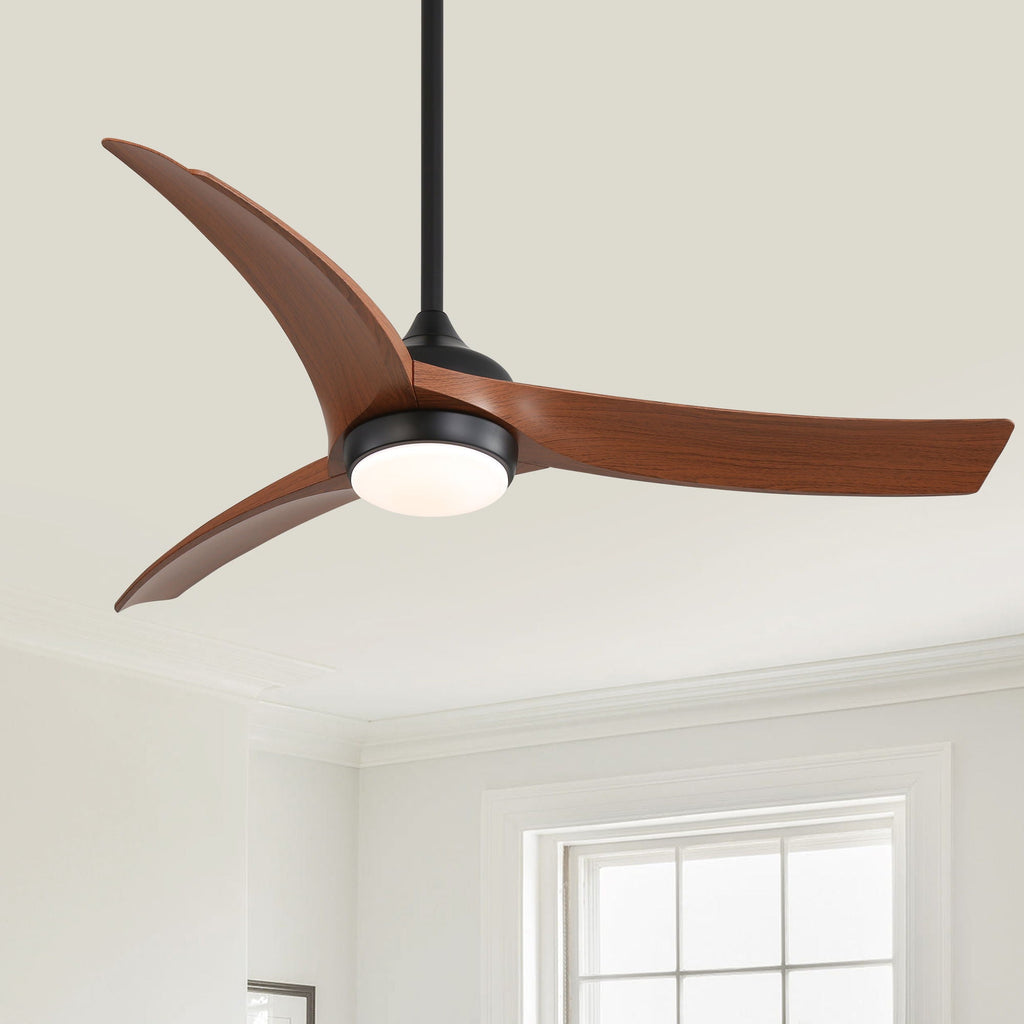 Ceiling Fan With 3 Blades, Remote Control Reversible DC Motor, Dimmable Light, And 1H / 4H / 8H Timer - Black