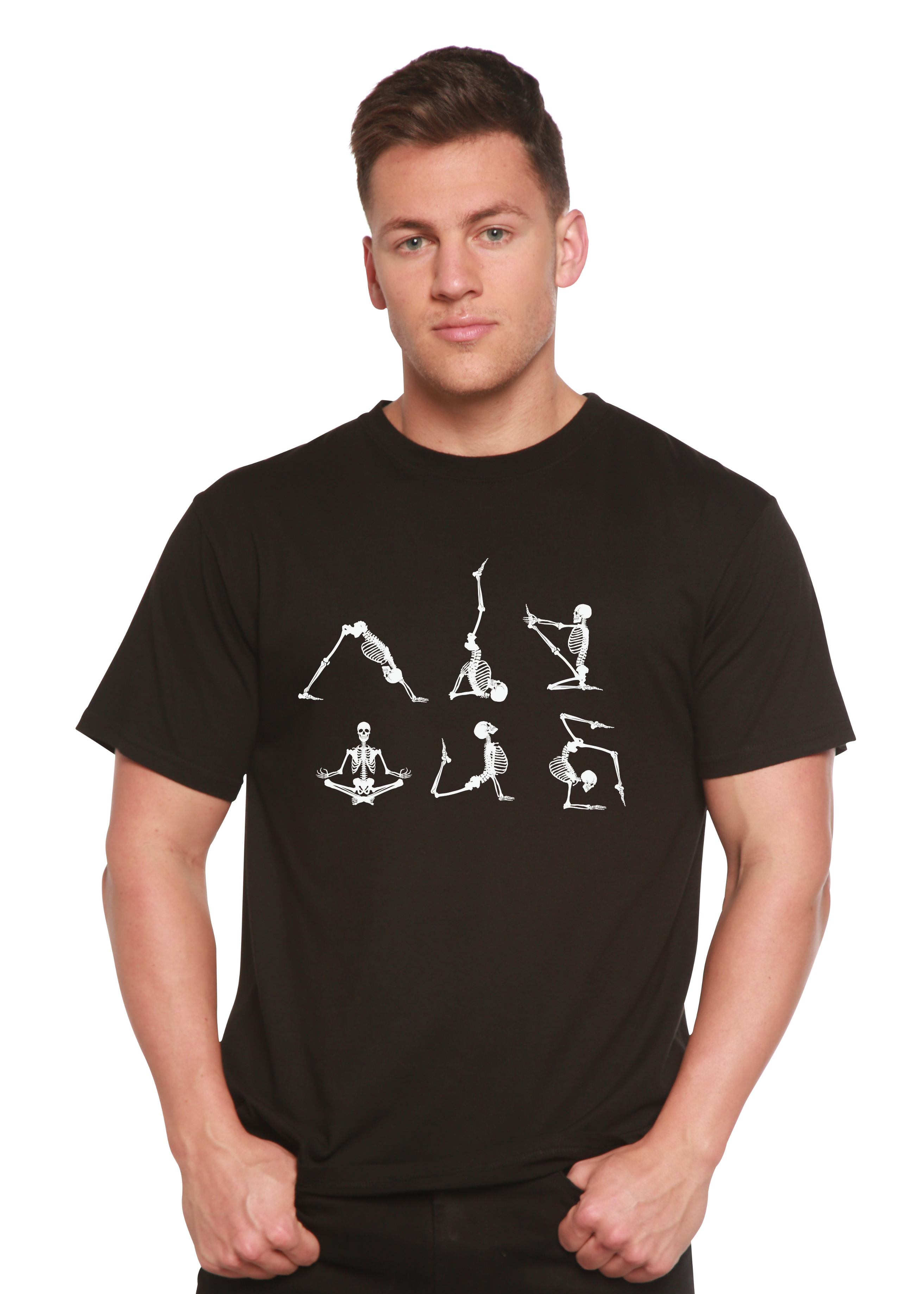 Halloween Skeleton Namaste Men's Bamboo Viscose/Organic Cotton Short Sleeve Graphic T-Shirt