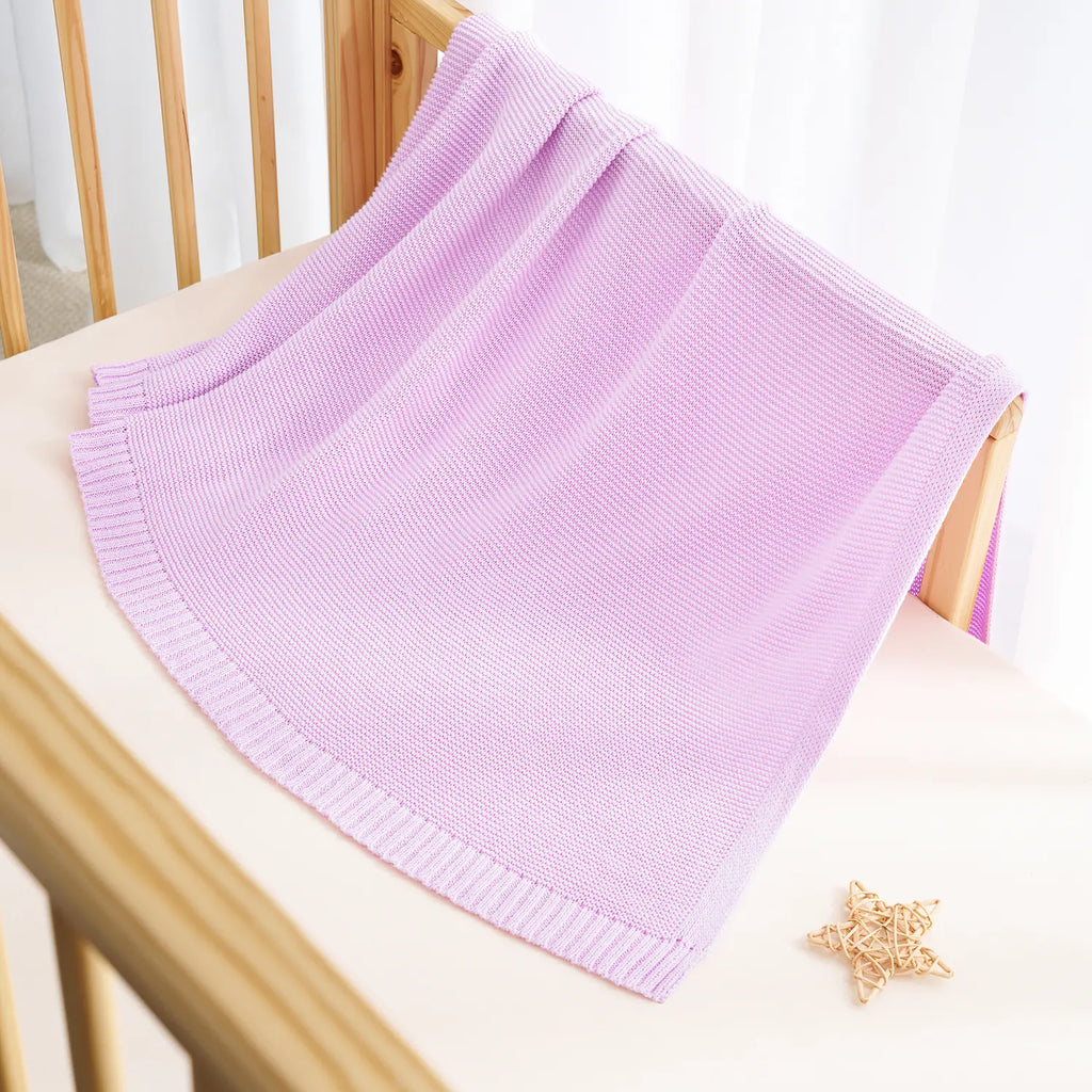 Classic Knit Cotton Baby Blanket in Lilac