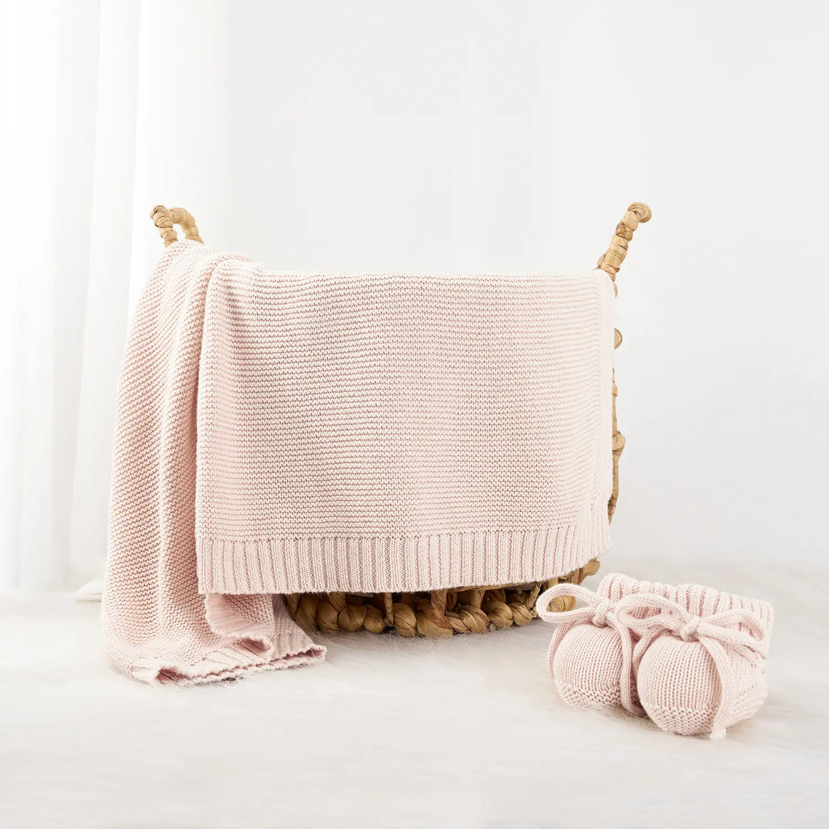 Classic Knit Cotton Baby Blanket in Beige