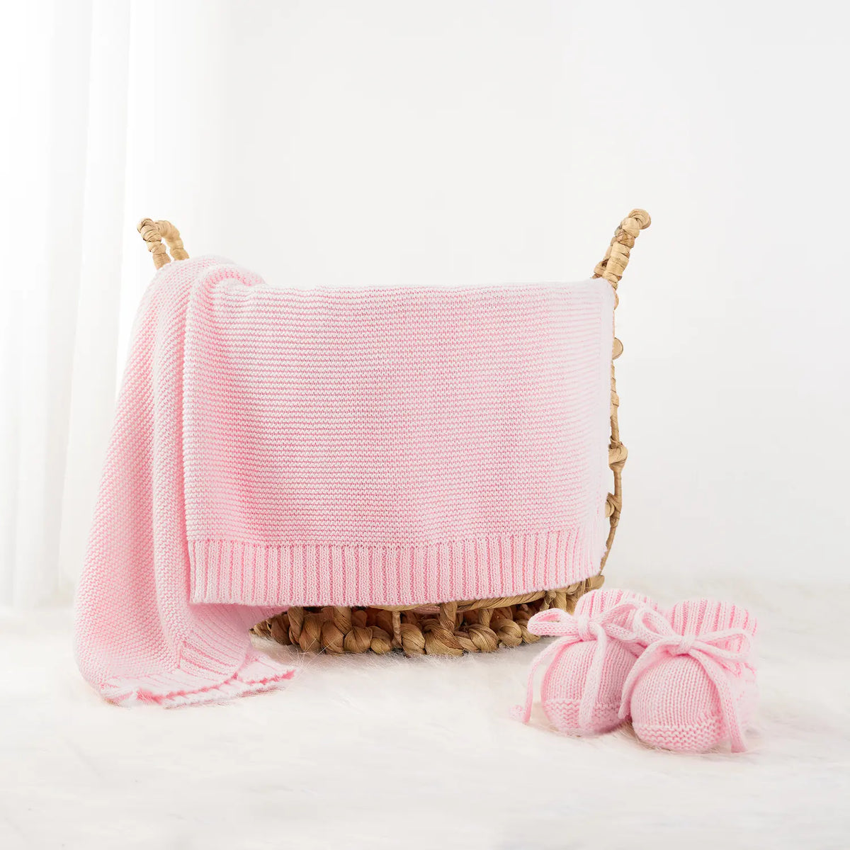 Classic Knit Cotton Baby Blanket in Pink