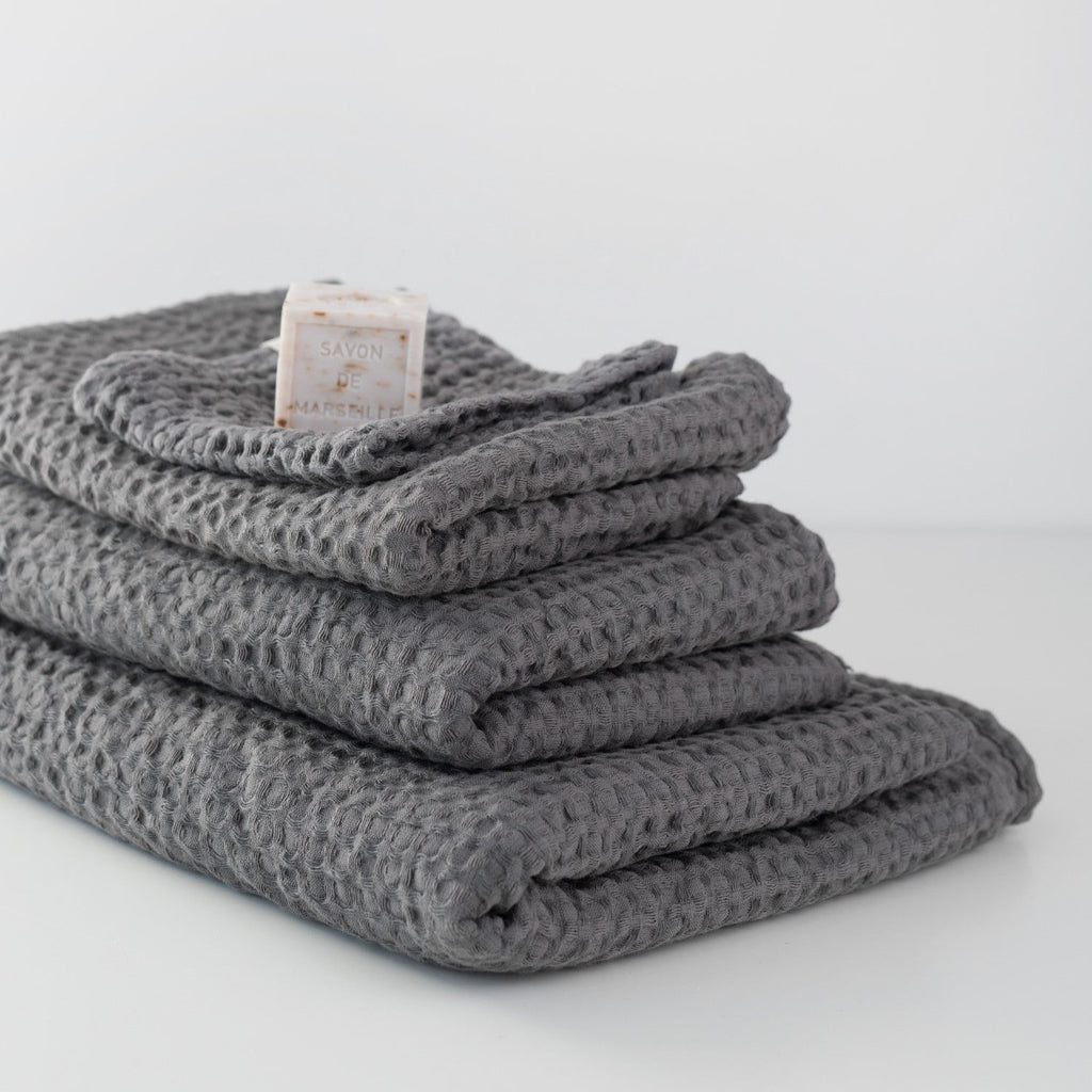 Linen Tales Dark Grey Linen & Cotton Honeycomb Waffle Towel Set