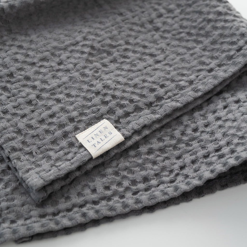 Linen Tales Dark Grey Linen & Cotton Honeycomb Waffle Towel Set