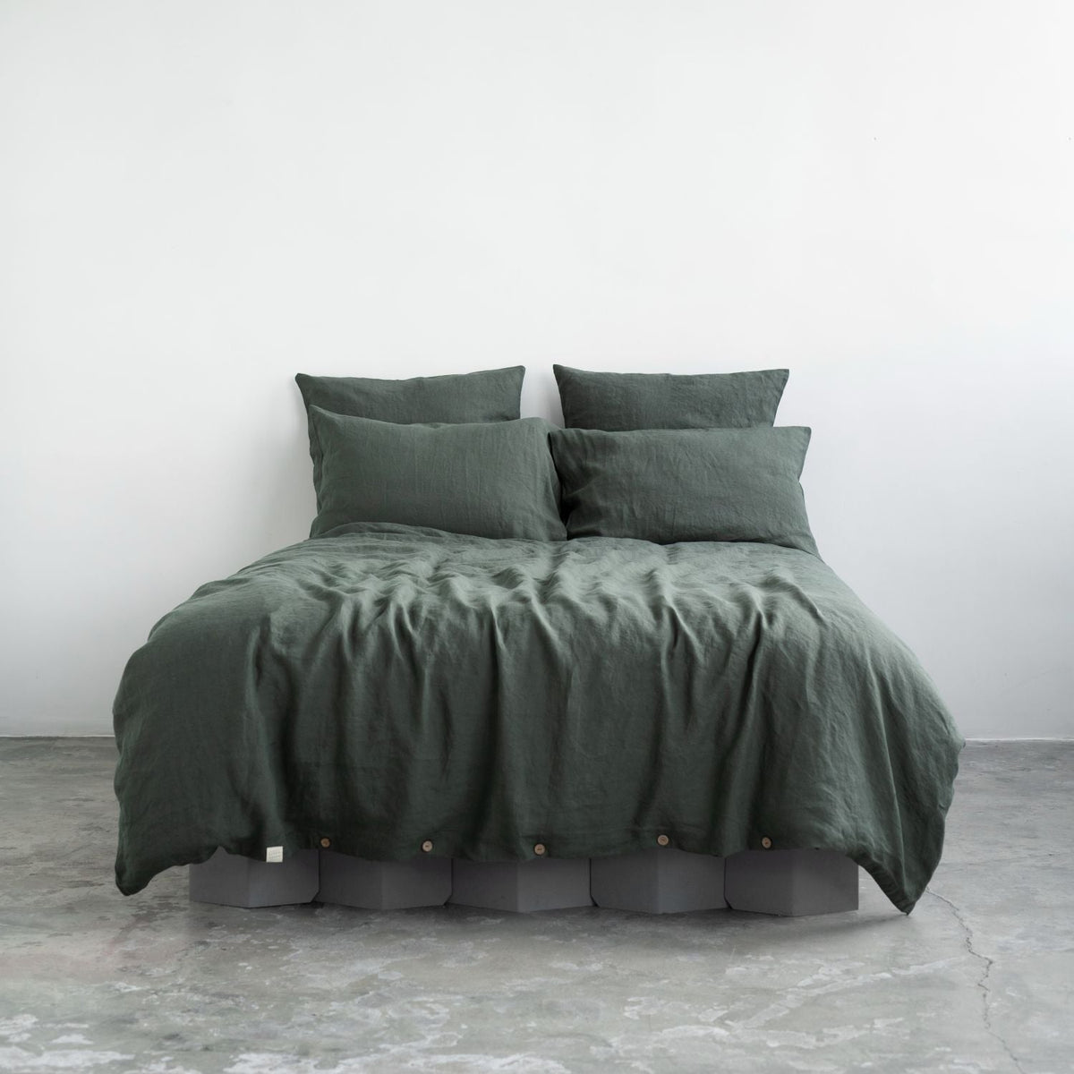 Linen Tales Forest Green Linen Duvet Cover Set