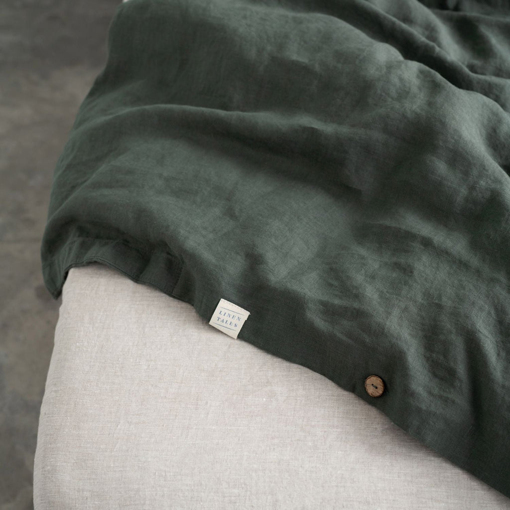 Linen Tales Forest Green Linen Duvet Cover Set