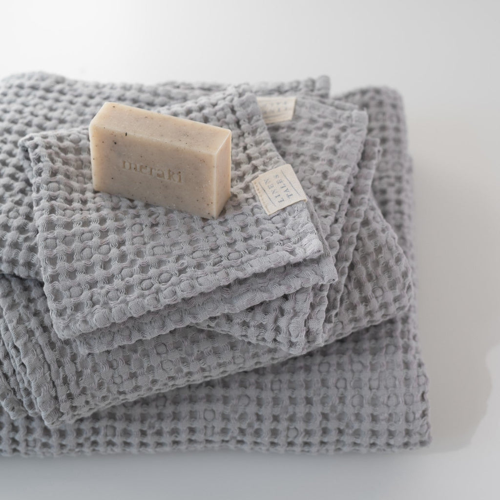 Linen Tales Light Grey Linen & Cotton Honeycomb Waffle Towel Set