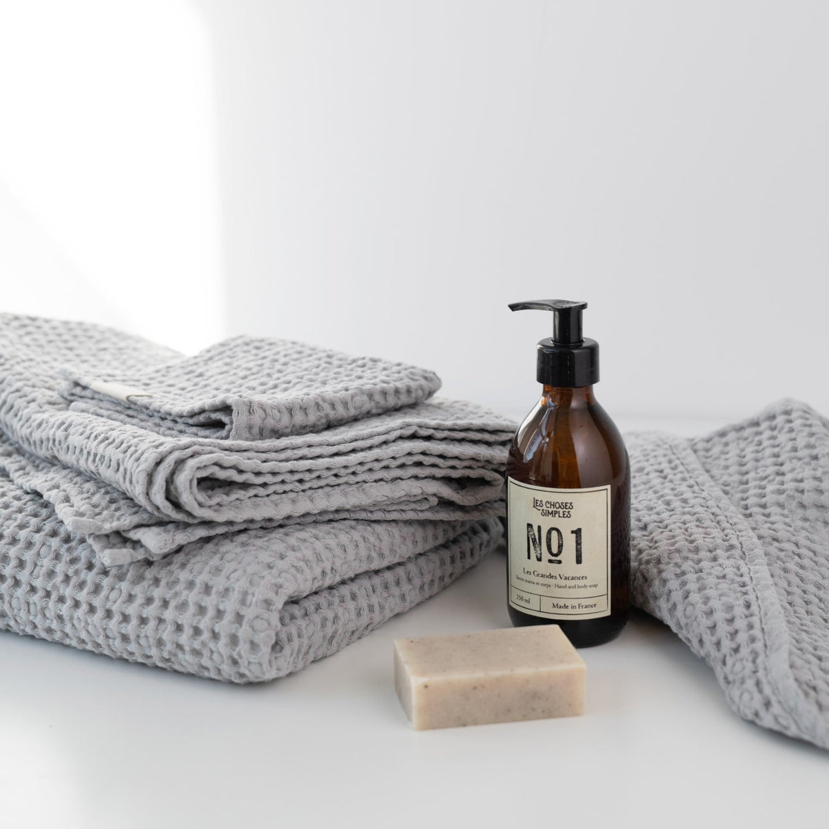 Linen Tales Light Grey Linen & Cotton Honeycomb Waffle Towel Set
