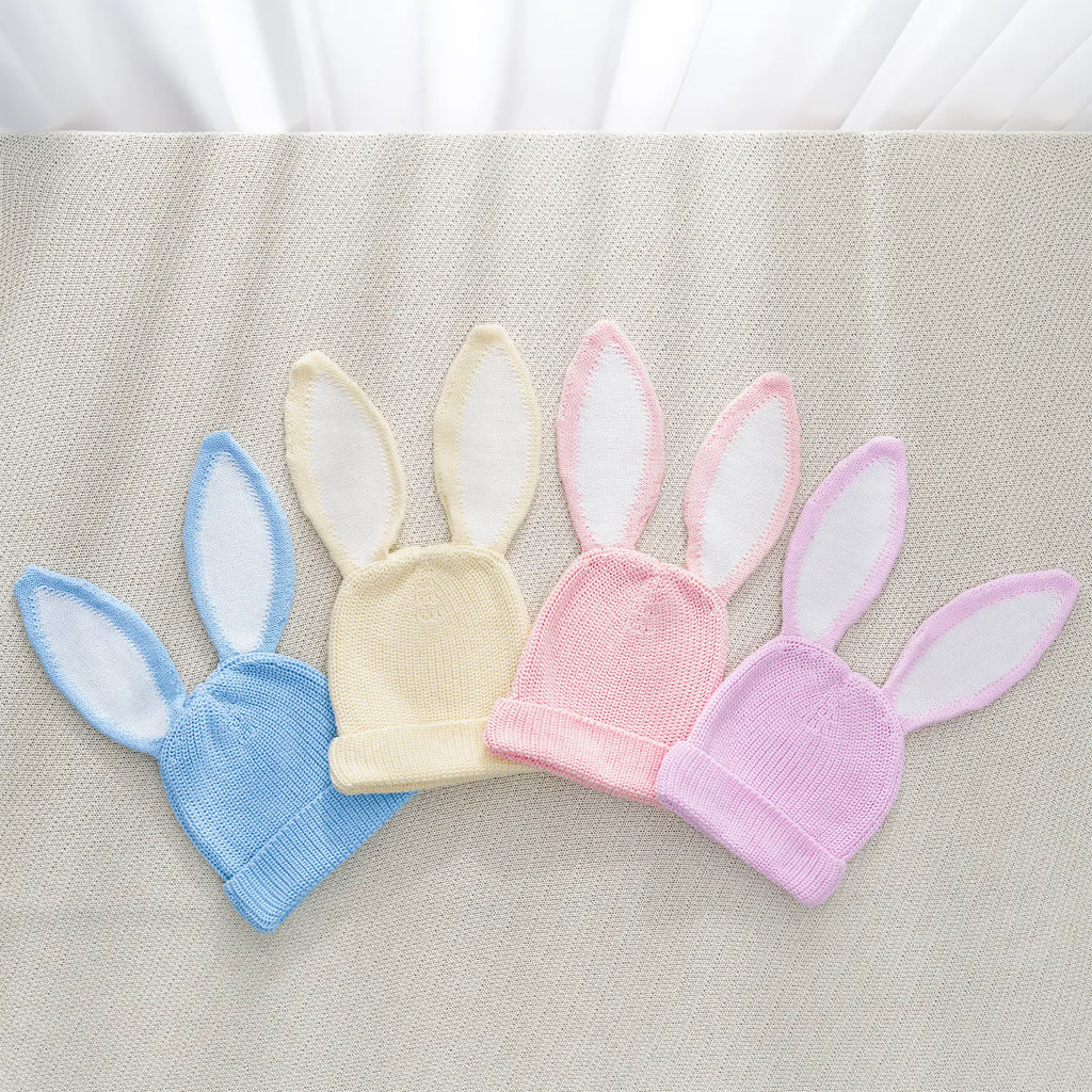 Bunny Ear Knit Beanie in Baby Blue