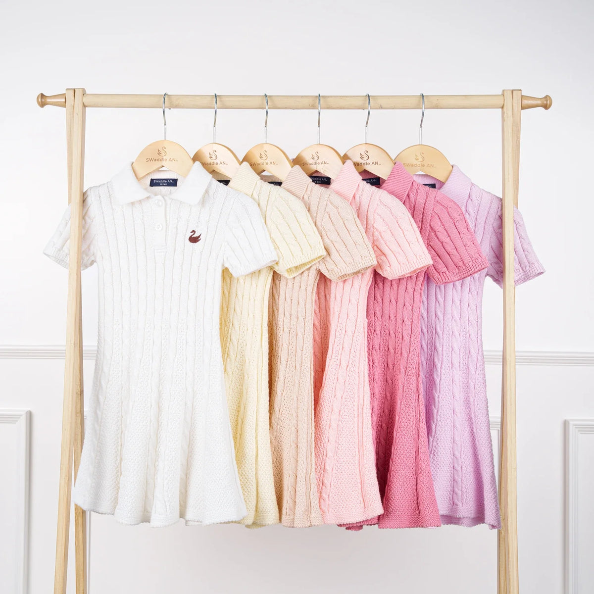 Cable Knit Polo Dress in White