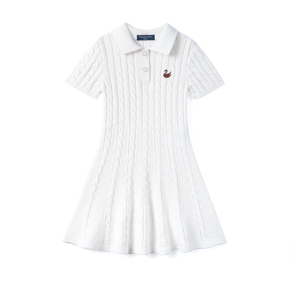 Cable Knit Polo Dress in White
