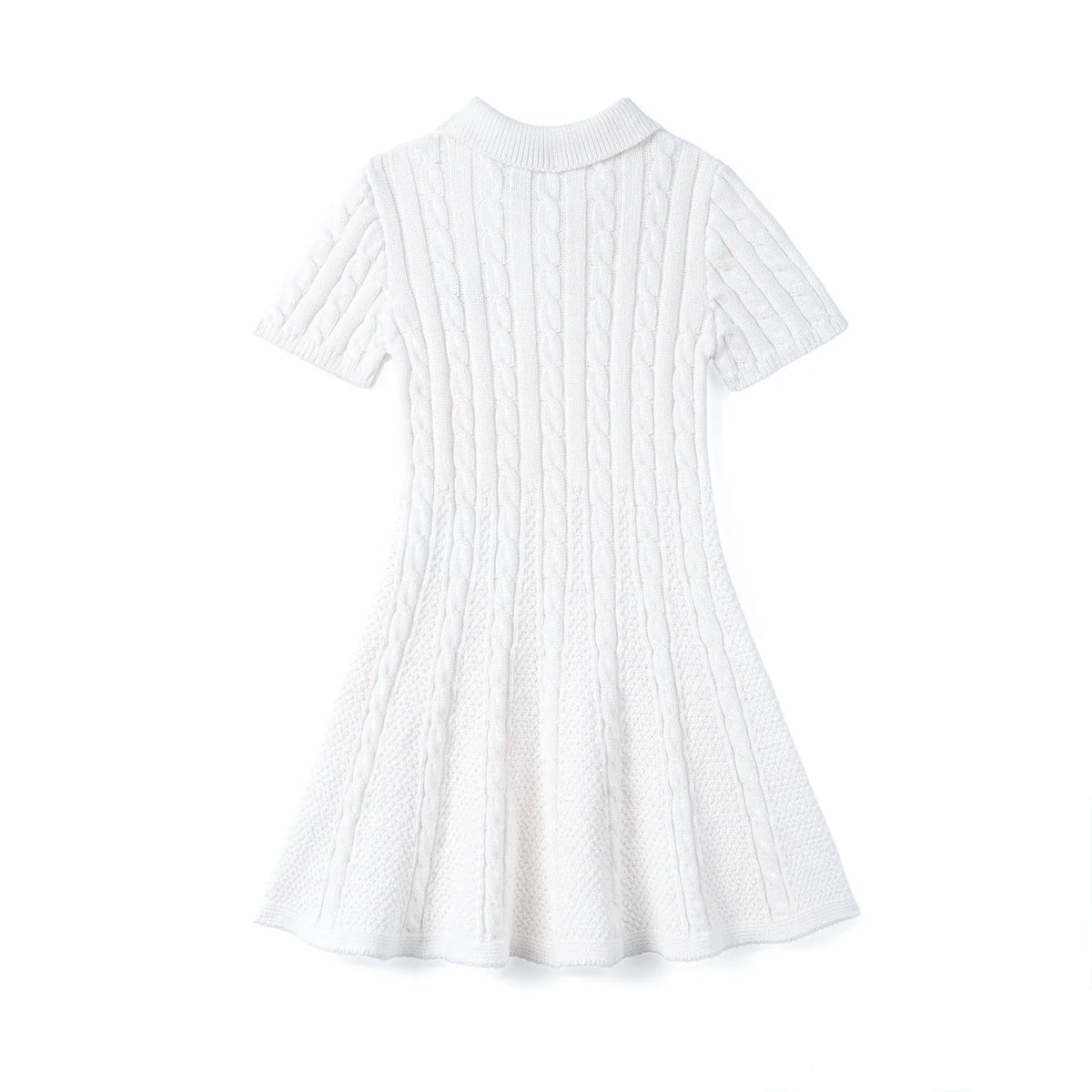 Cable Knit Polo Dress in White
