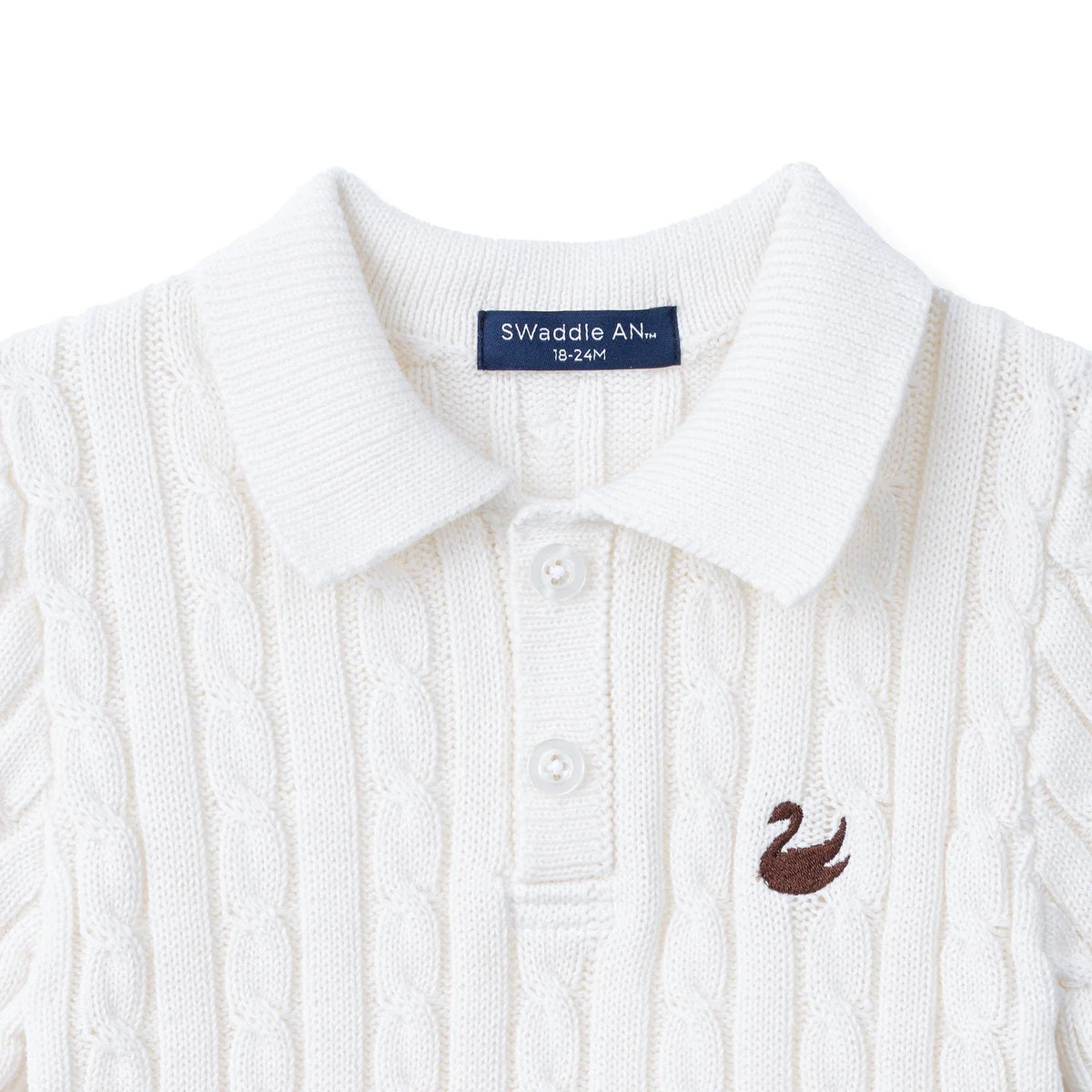 Cable Knit Polo Sweater in White