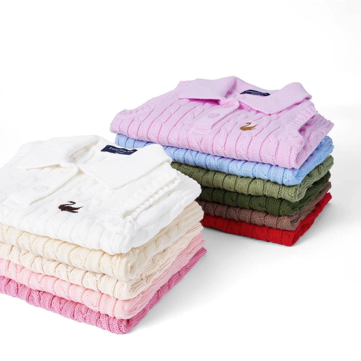 Cable Knit Sleeveless Polo Shirt in Pink