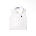 Cable Knit Sleeveless Polo Shirt in White