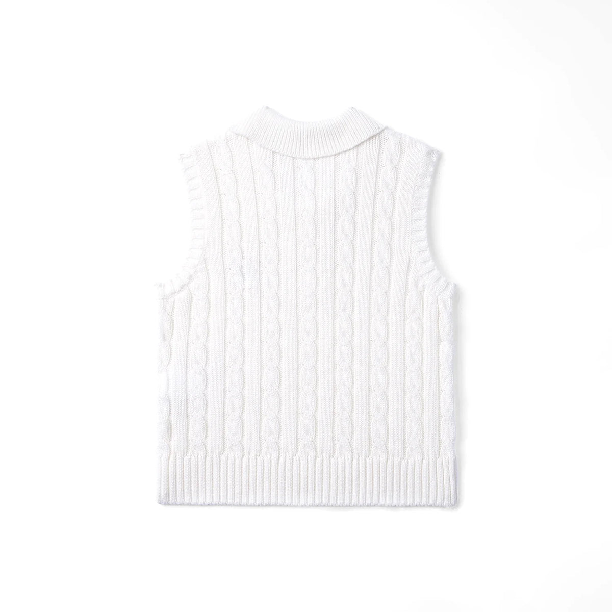 Cable Knit Sleeveless Polo Shirt in White