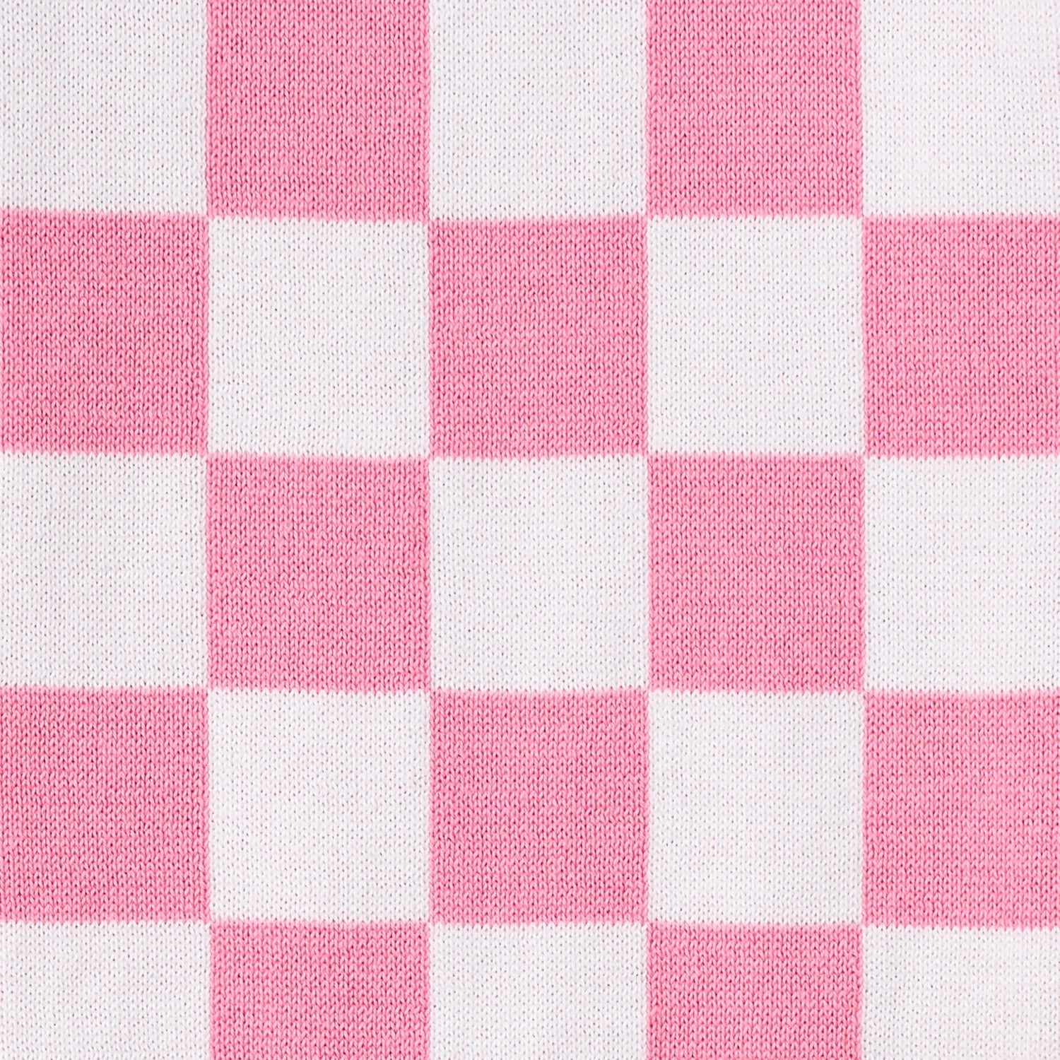 Pink Checker Baby Knit Button Romper