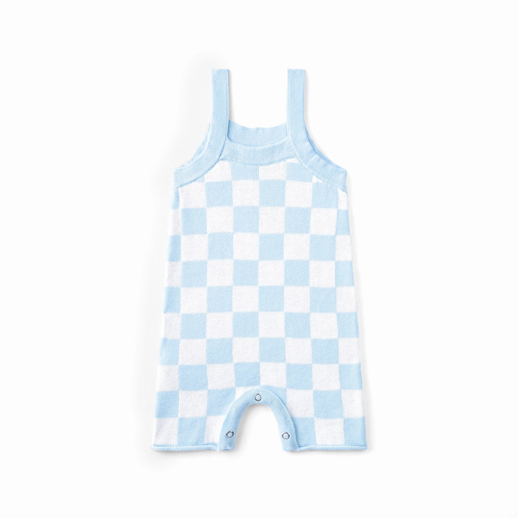 Blue Checker Baby Knit Playsuit