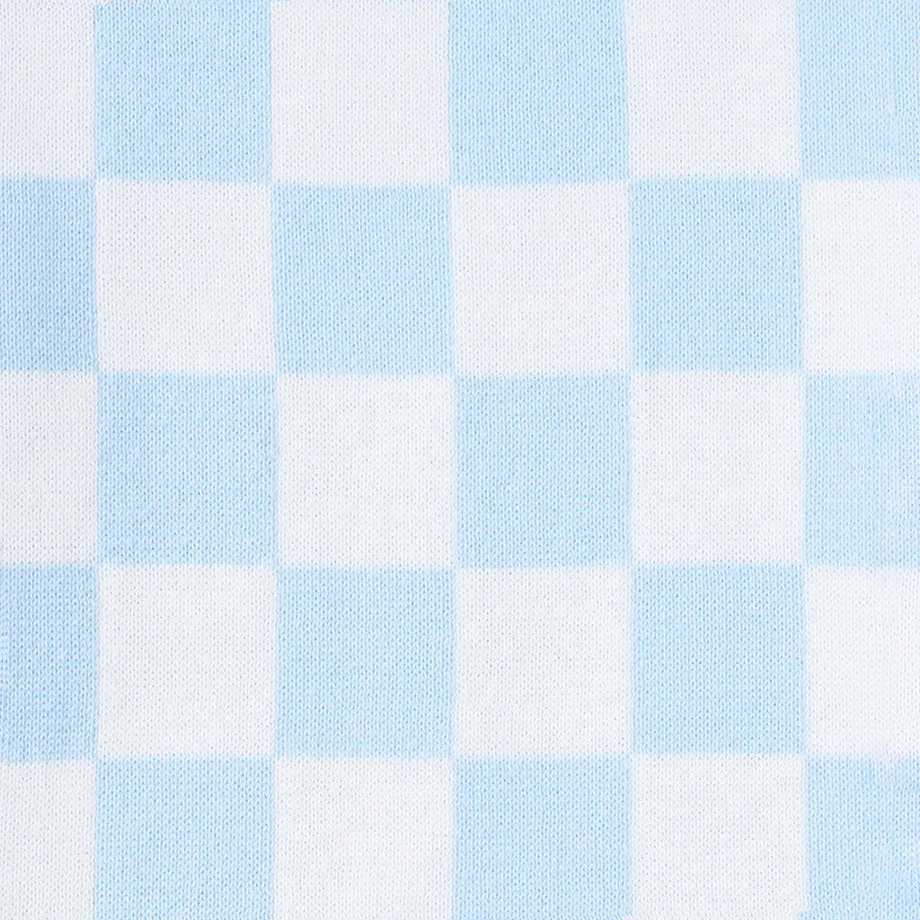 Blue Checker Knit Long Sleeve Crewneck Sweater