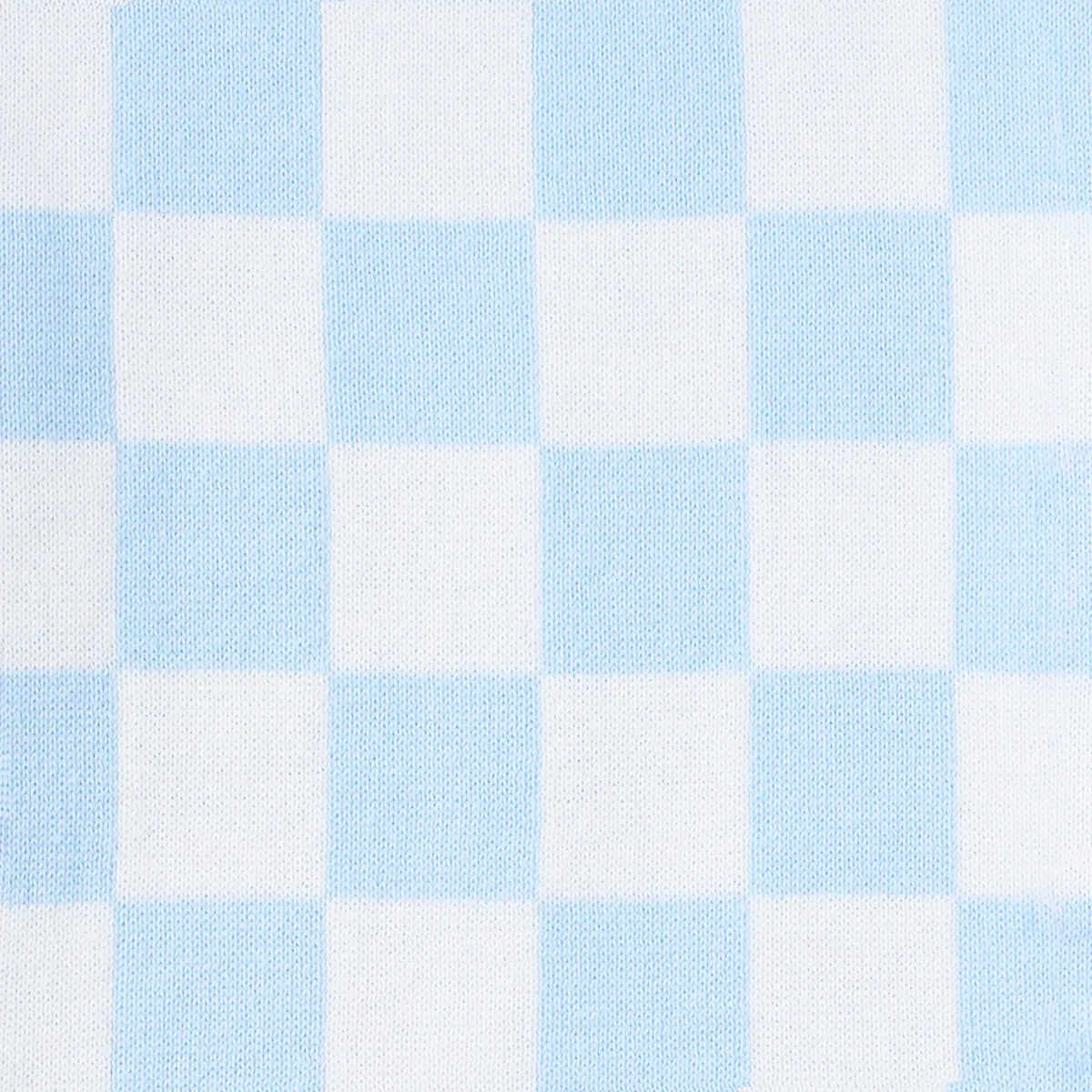 Blue Checker Knit Long Sleeve Crewneck Sweater