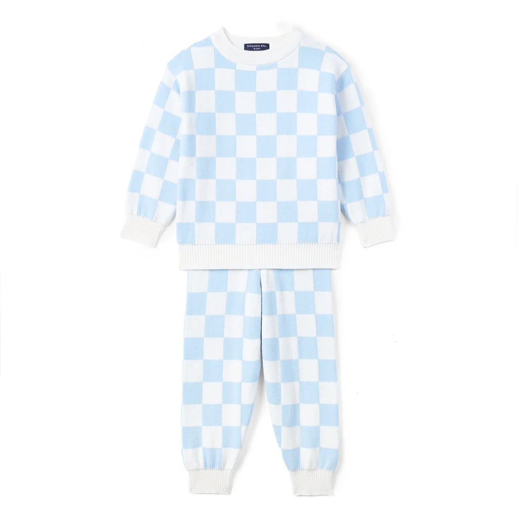 Blue Checker Knit Jogger Pants