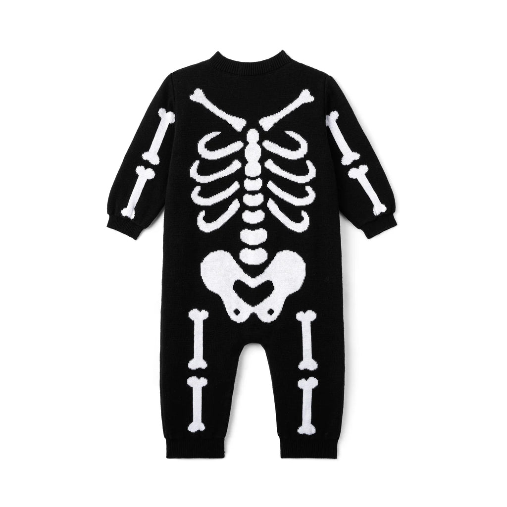 Skeleton Halloween Long Sleeve Knit Baby Romper