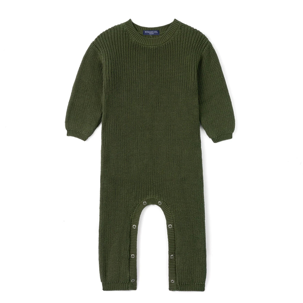 Baby Knit Romper Snap Closure in Forest Green