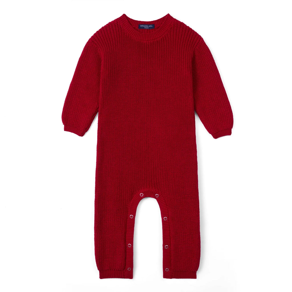 Baby Knit Romper Snap Closure in Red Xmas