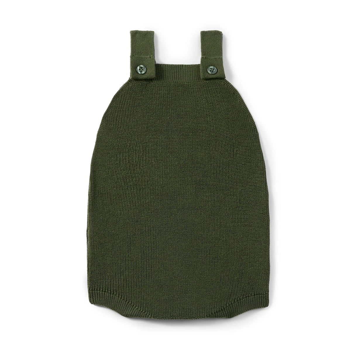 Baby Knit Button Strap Romper in Forest Green
