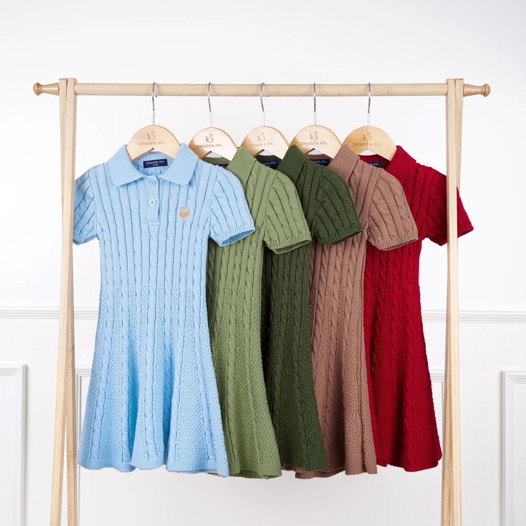 Cable Knit Polo Dress in Red Xmas