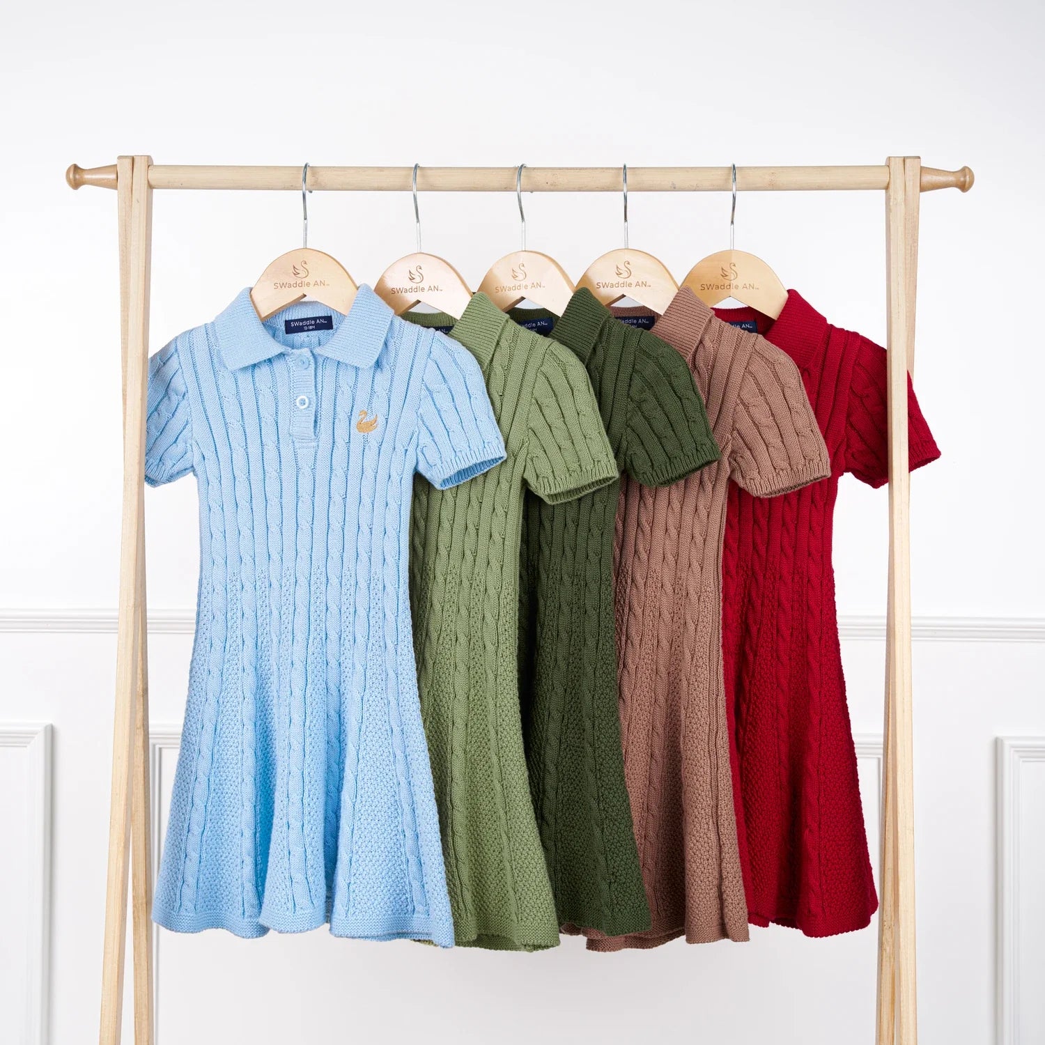 Cable Knit Polo Dress in Red Xmas