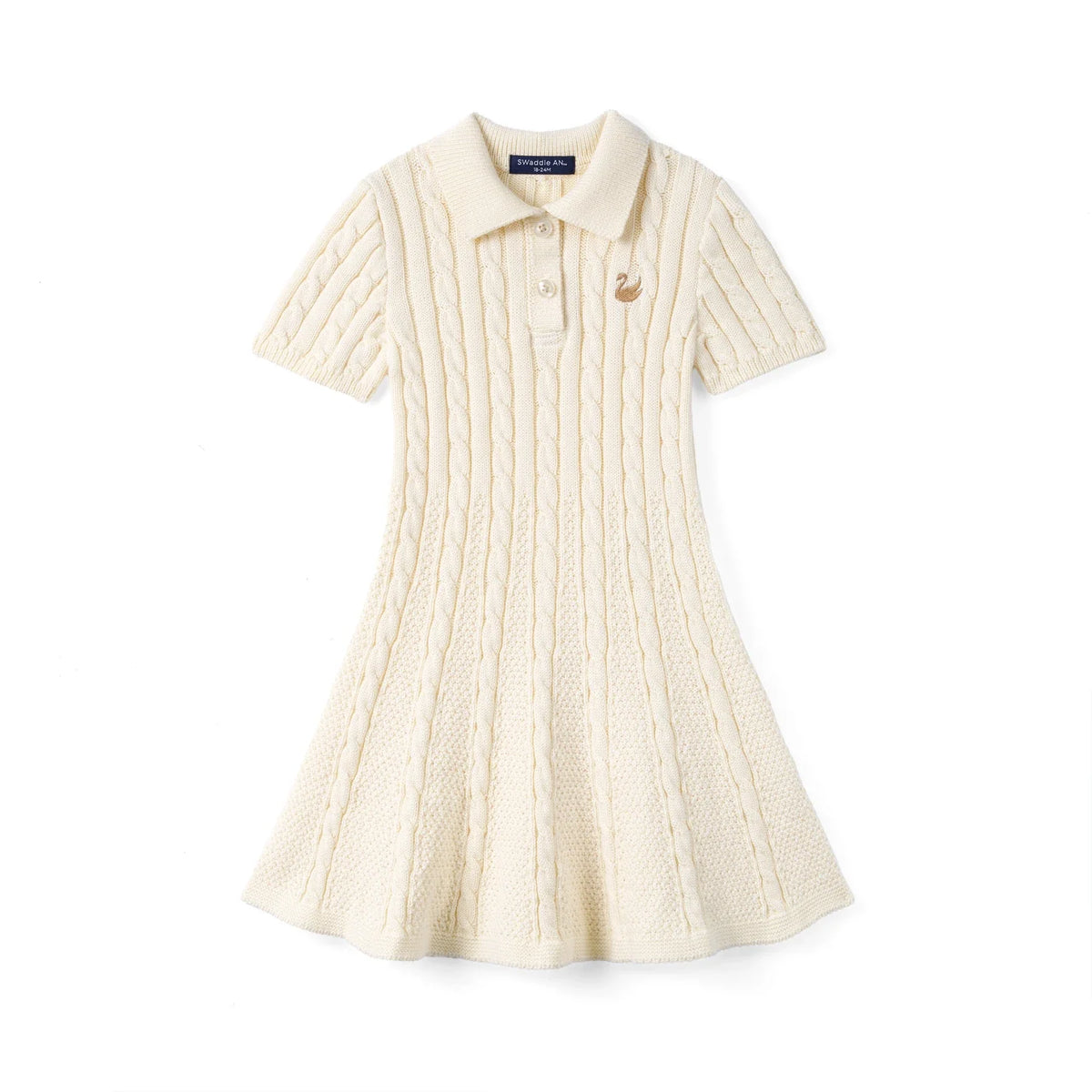 Cable Knit Polo Dress in Cream