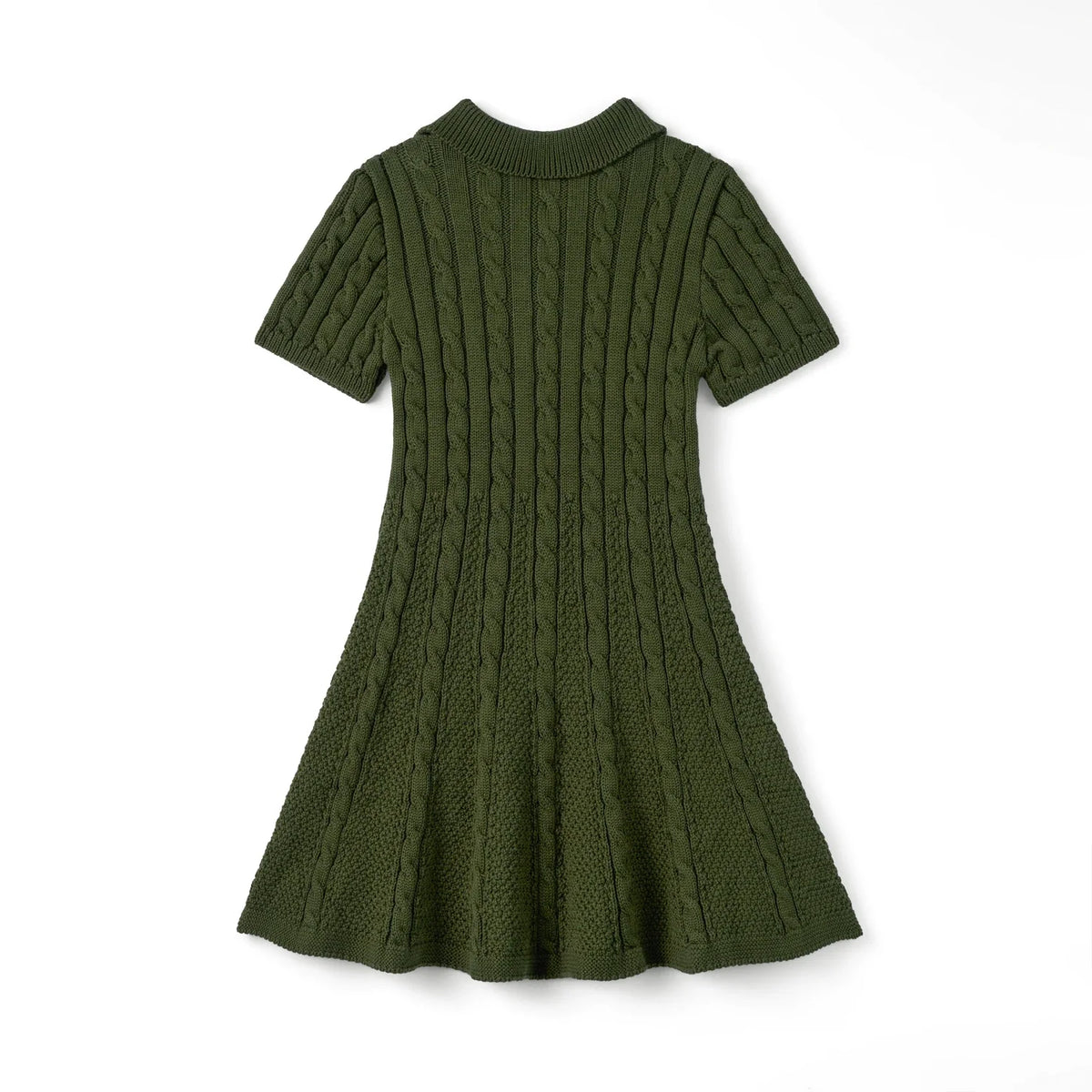 Cable Knit Polo Dress in Forest Green