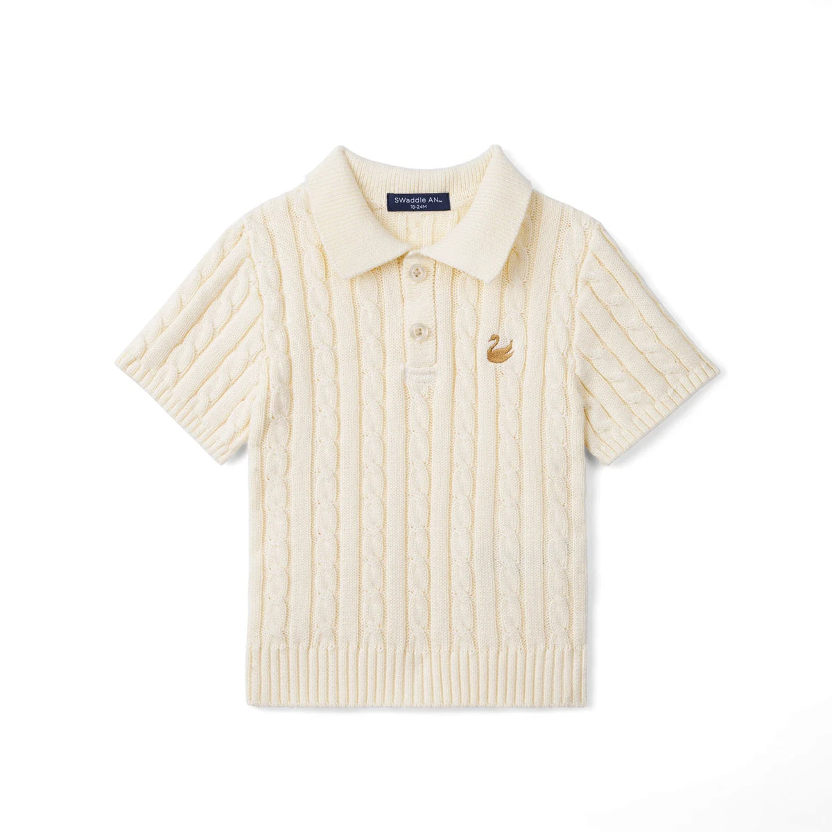 Cable Knit Polo Sweater in Cream