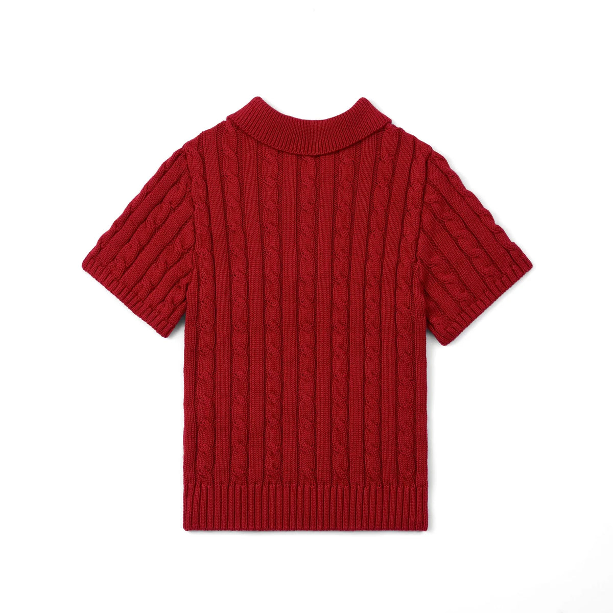 Cable Knit Polo Sweater in Red Xmas
