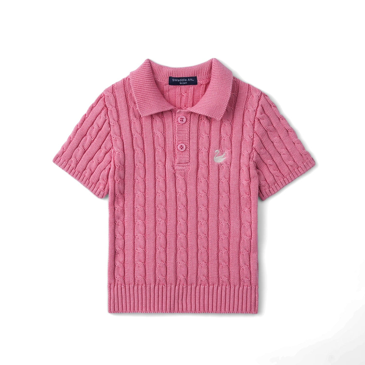 Cable Knit Polo Sweater in Rose Pink