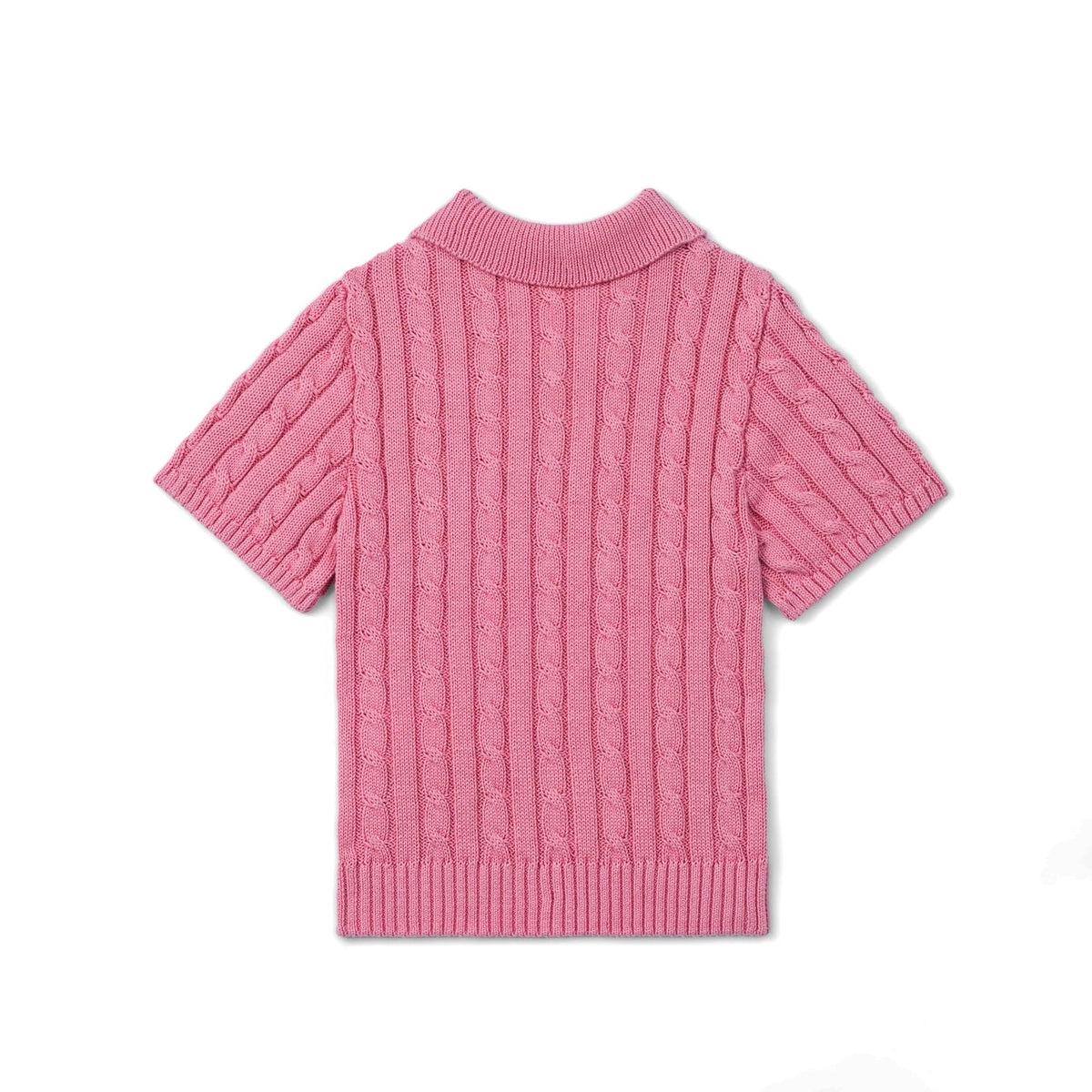 Cable Knit Polo Sweater in Rose Pink