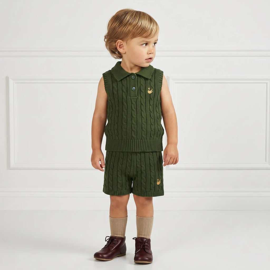 Cable Knit Short in Forest Green