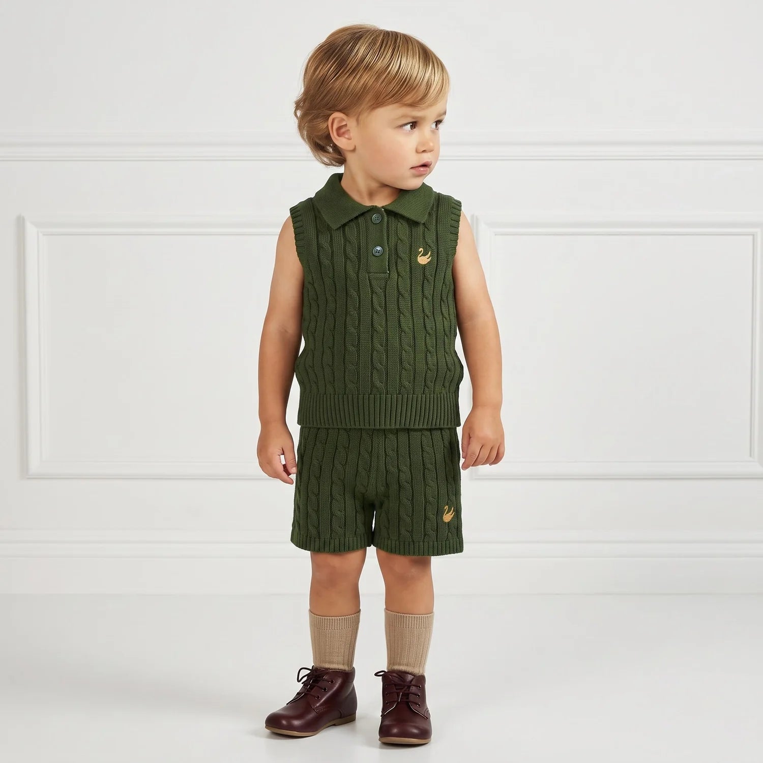 Cable Knit Short in Forest Green