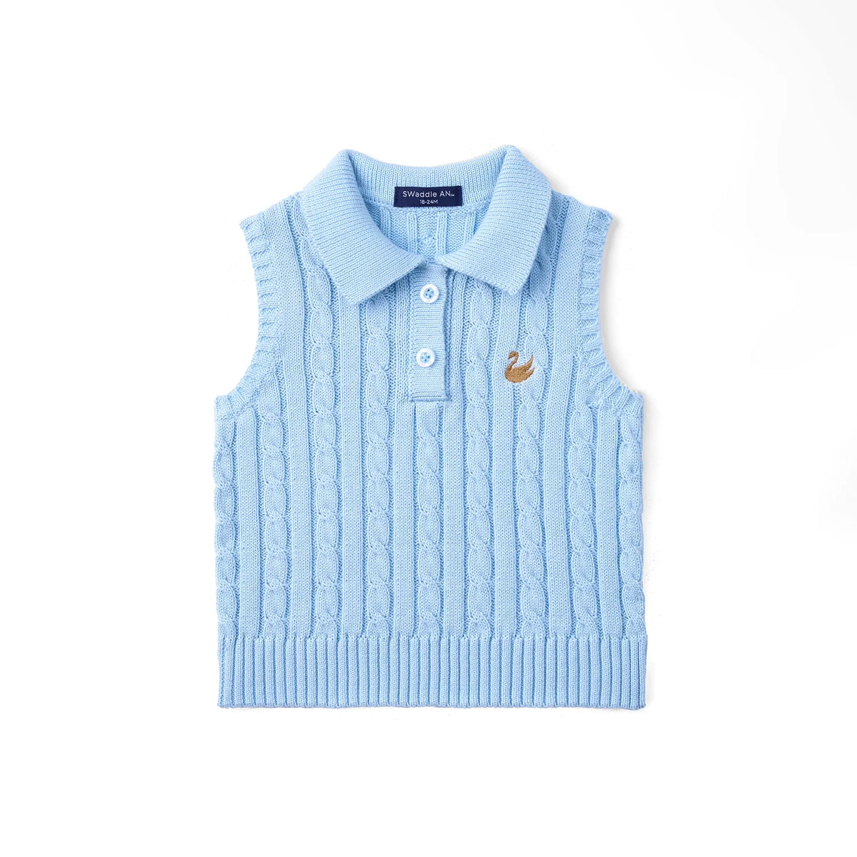 Cable Knit Sleeveless Polo Shirt in Baby Blue