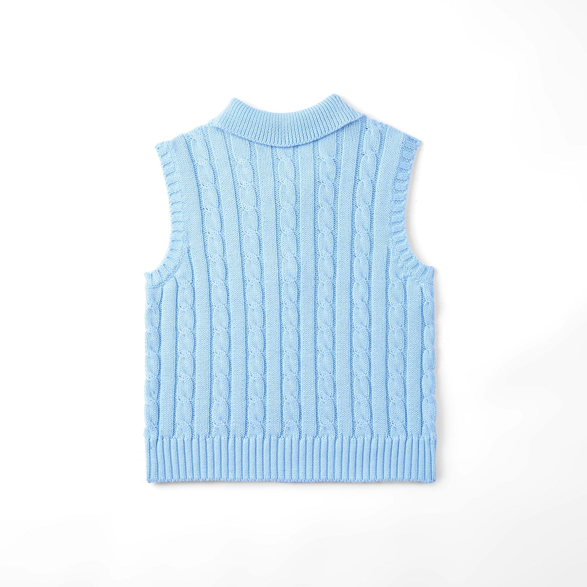 Cable Knit Sleeveless Polo Shirt in Baby Blue