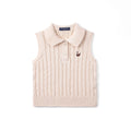 Cable Knit Sleeveless Polo Shirt in Beige