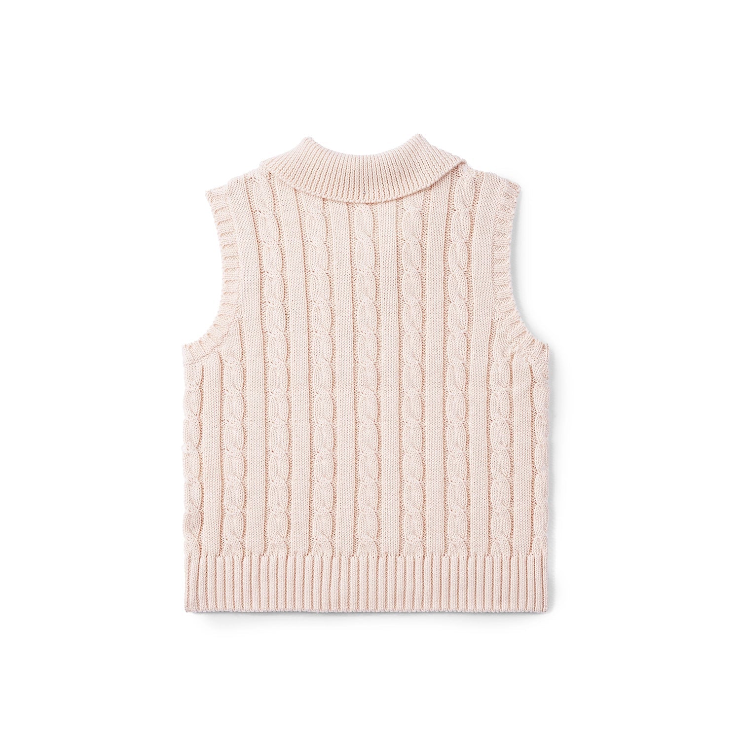Cable Knit Sleeveless Polo Shirt in Beige
