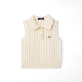 Cable Knit Sleeveless Polo Shirt in Cream