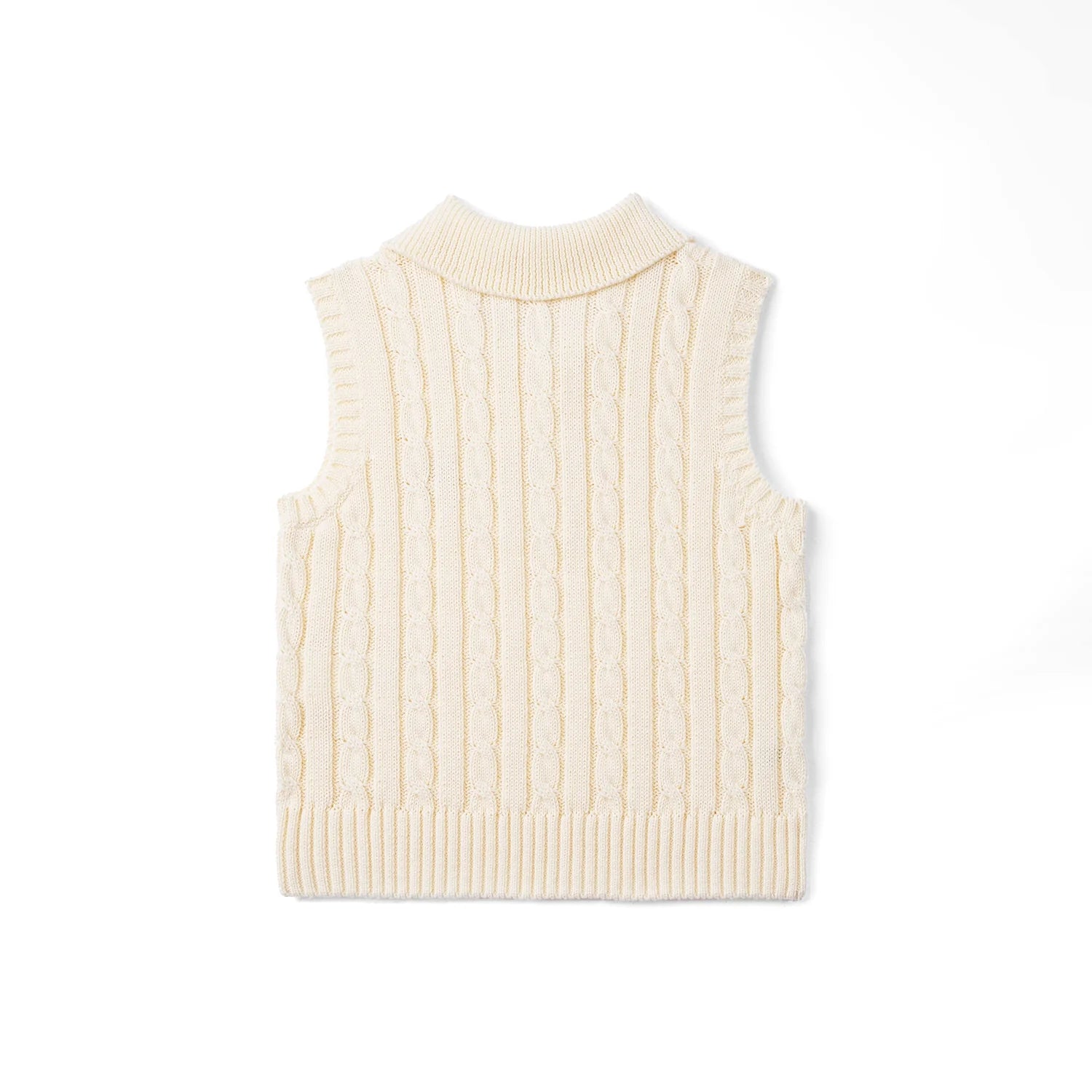 Cable Knit Sleeveless Polo Shirt in Cream