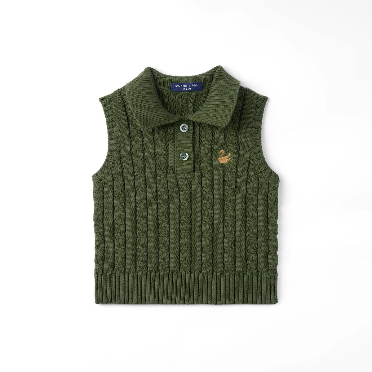 Cable Knit Sleeveless Polo Shirt in Forest Green