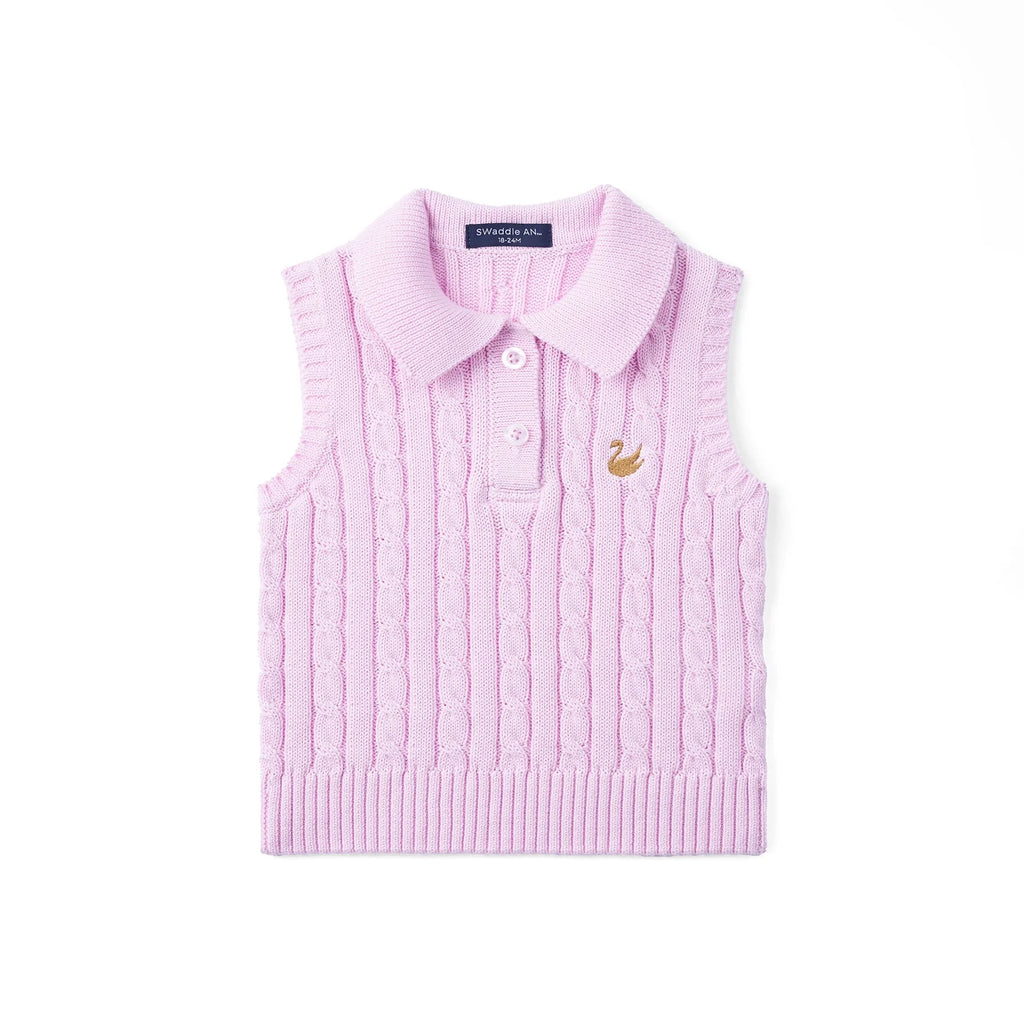 Cable Knit Sleeveless Polo Shirt in Lilac